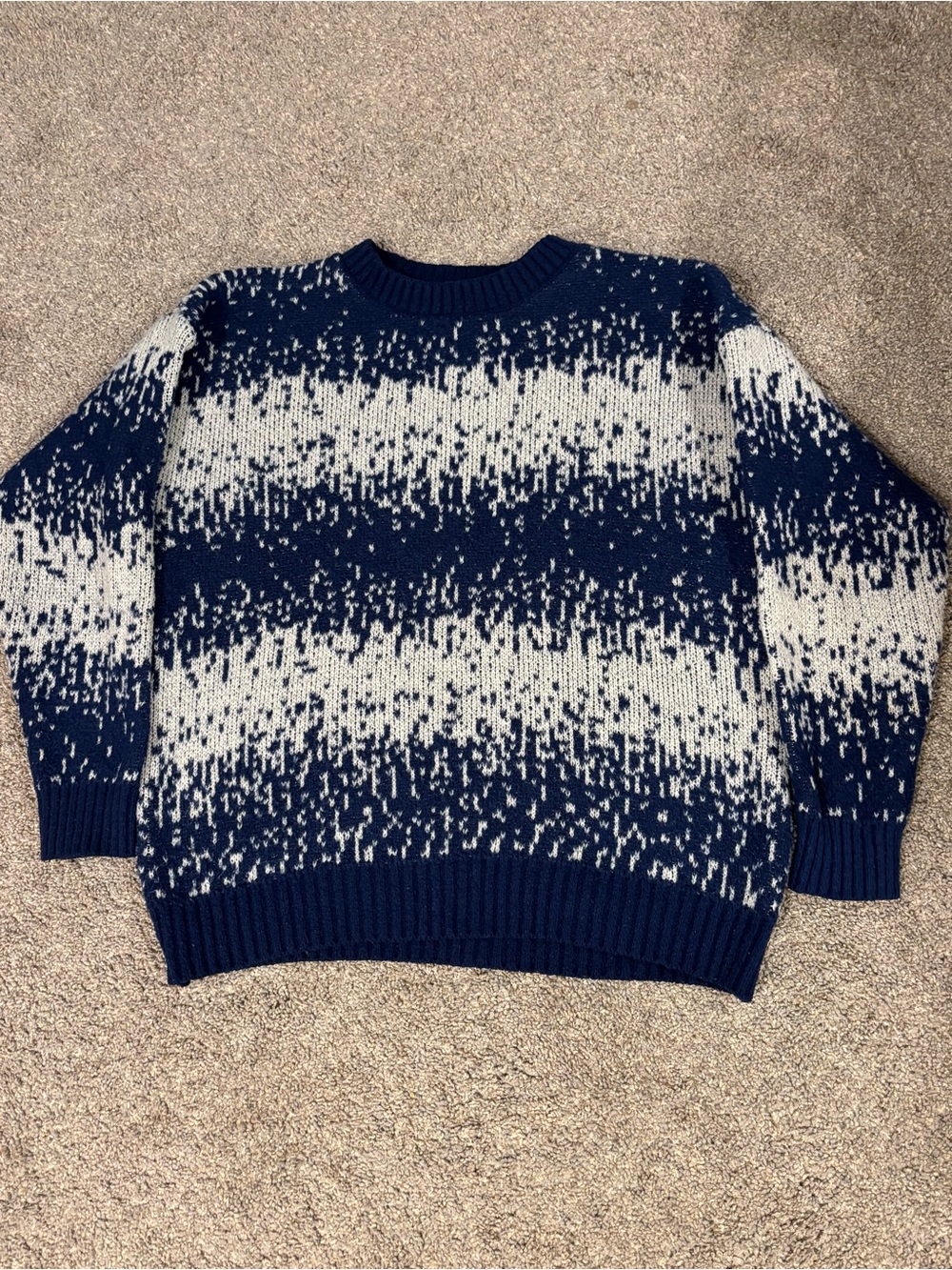 H&L Women’s Blue/White Striped Knit Crewneck Pullover Sweater Ribbed Neck Large